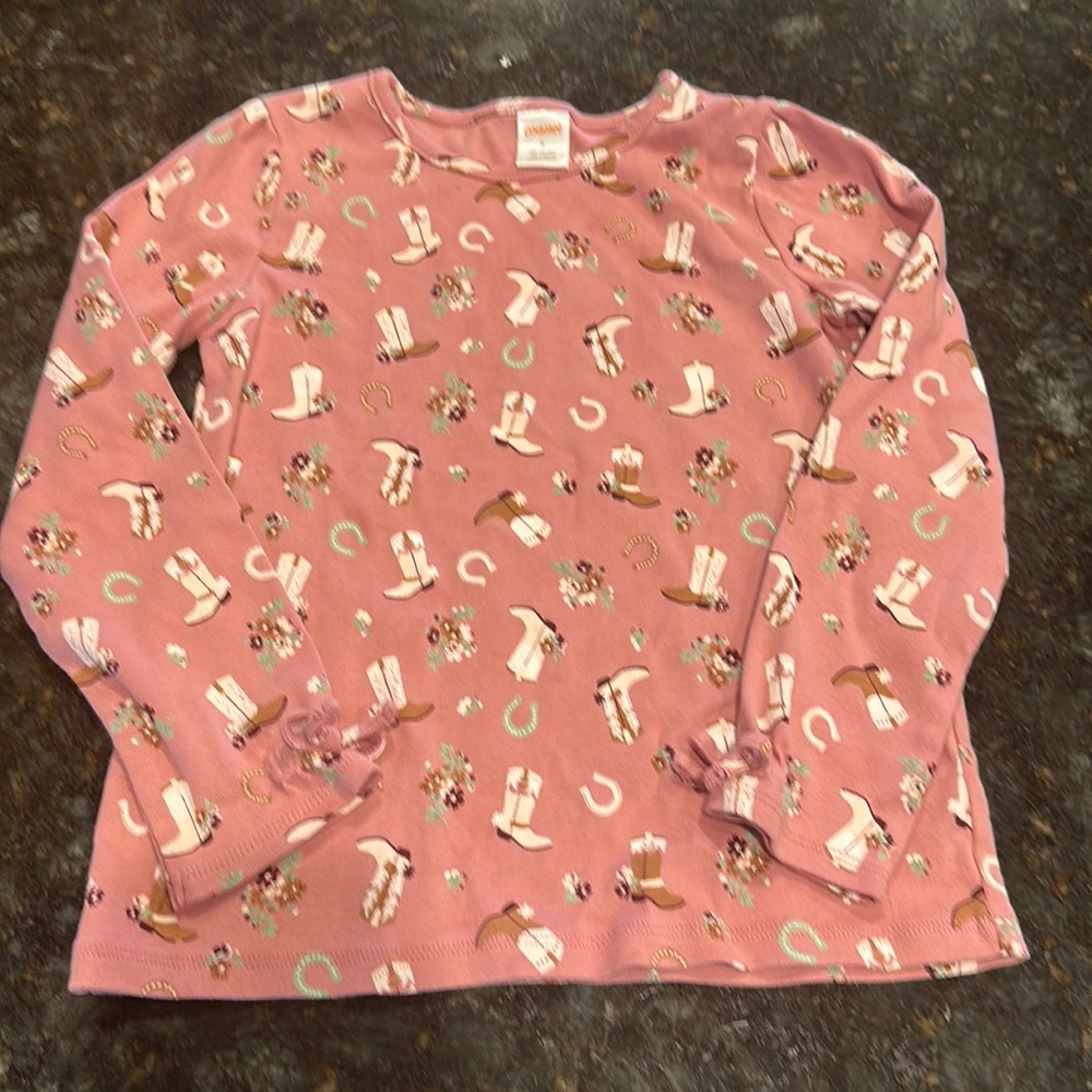 Girls Gymboree, long sleeve henley, rustic pink cowgirl print, sz 8
